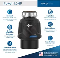 Power 1HP, 1 HP Garbage Disposal, Power Series EZ Connect Continuous Feed Food Waste Disposer, Black 2
