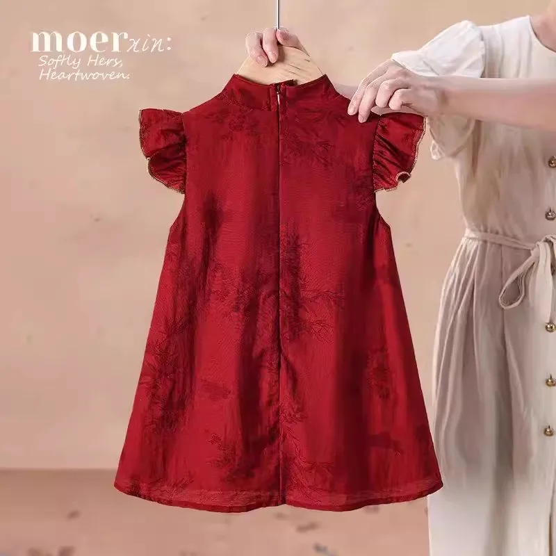Cheongsam-Kleid für Mädchen, Sommer, neuer Stil, weich und atmungsaktiv, rotes Hanfu-Kleid für Kinder, Baby-Geburtstagskleid, Cheongsam-Kleid im chinesischen Stil – Detail 10