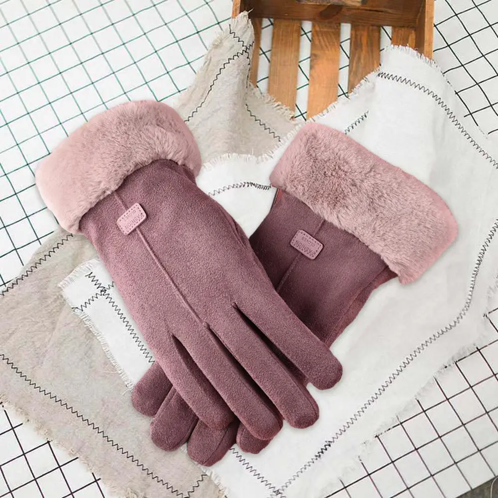 

Solid Color Gloves Five Finger Gloves Women's Windproof Winter Gloves with Plush Warmth Touch Screen Capability for Cold-proof