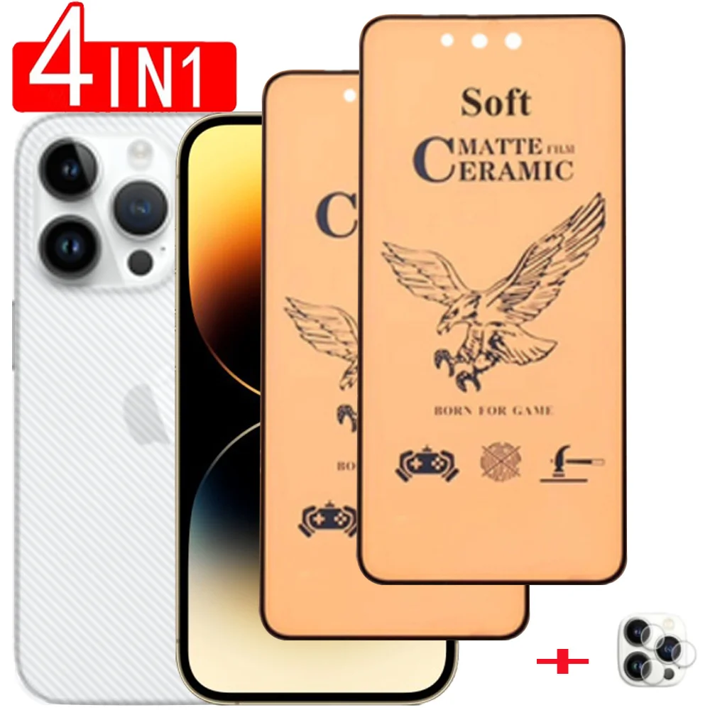 

película For iPhone 14 13 Pro Max Matte Frosted iPhone 14Pro 13Pro Screen Protector i Phone 14 Plus Anti-Glare Front Film iPhone-14 Ceramic Soft Glass iPhone14 Accessories iPhone14Pro Lens Back Protector