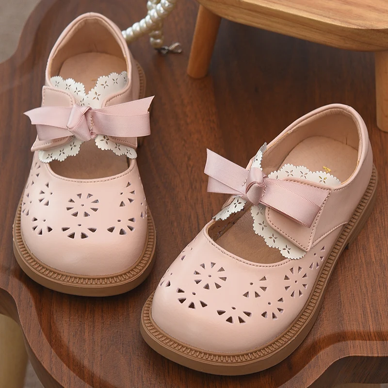 Girls' Shoes Children's Genuine Leather Summer New Princess New Chinese Style Girls Hollow Soft Soled Leather Shoes Single