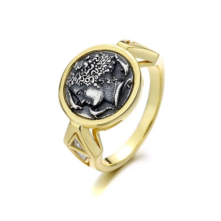

SZXN-3 ZFSILVER Silver S925 Fashion Greek Arethusa Luxury Retro Gold Ancient Coin Rings Women Girl Wedding Party Jewelry Gifts