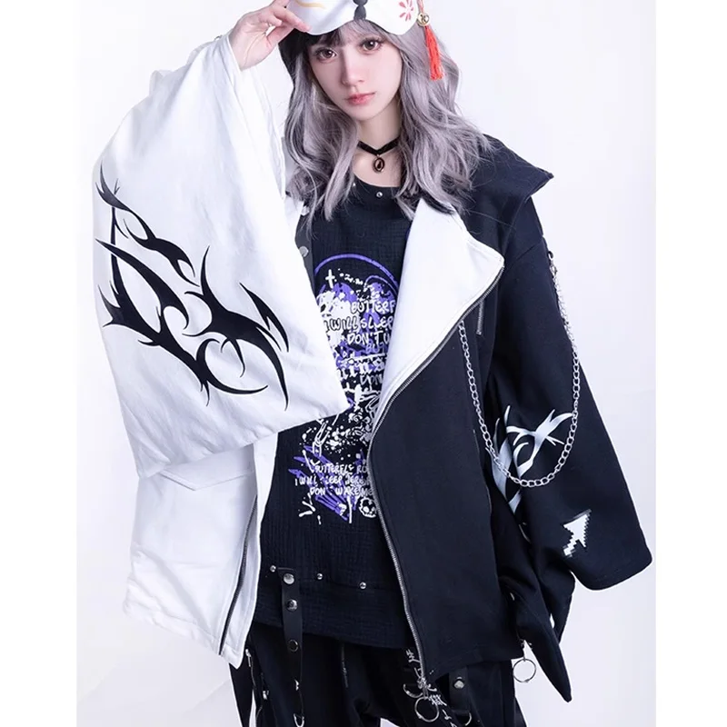 Japanese Y2K Yamamoto Rivet Chain Hooded Anime style neutral Top Jacket Men's clothing Long Sleeved jacket men's top cosplay