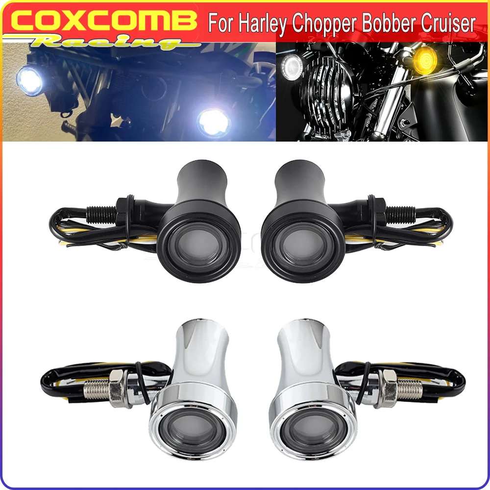 

Светодиодные поворотники для мотоциклов, ходовой огонь, указатель поворота для Bobber Harley Yamaha Suzuki Cruiser Chopper Chrome