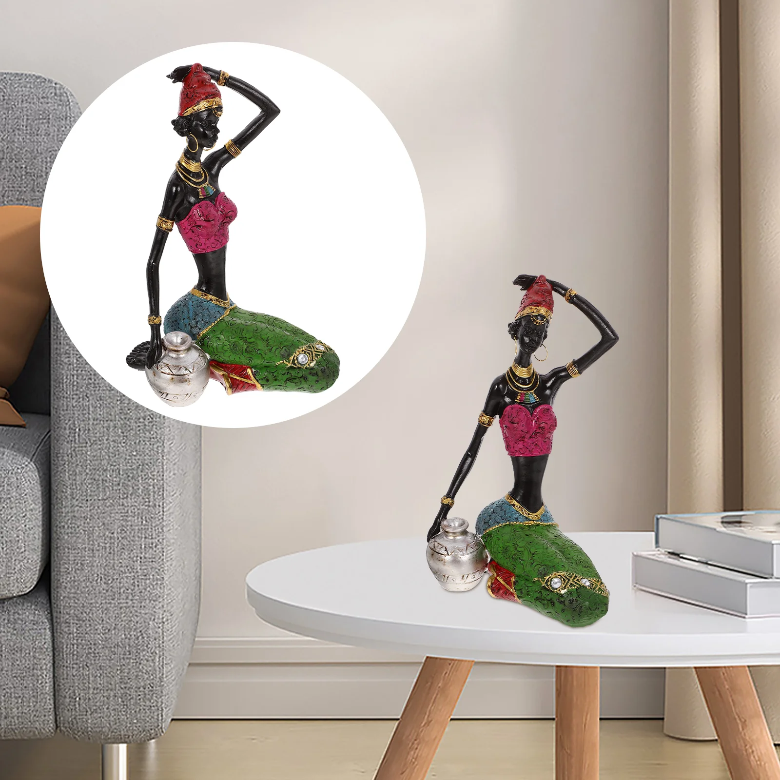 

African Women Statue Lady Ornament Sculpture Figurine Decoration Black Resin Girl Vintage Home
