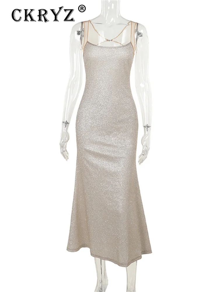 Ladies Autumn Bling Glitter Sequins New Fashion Evening Party Dress Women Sleeveless Backless Maxi Dresses Clubwear Fall Outfits - Image 6