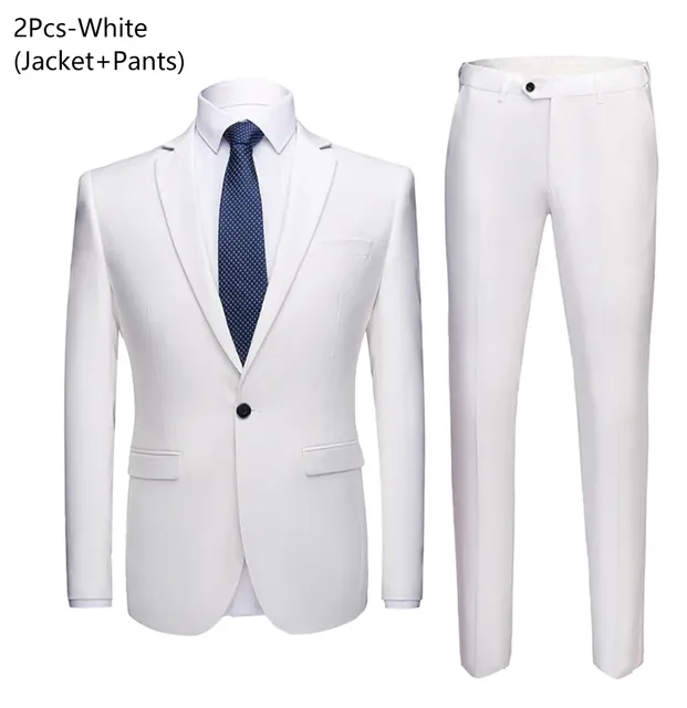 Wedding Suit For Men Set Elegant Blazers Formal 3 Pieces Full Jackets Vest Pants Classic Business Coats 2024 Free Shipping - White 2-piece suit, 5XL (85-95KG)