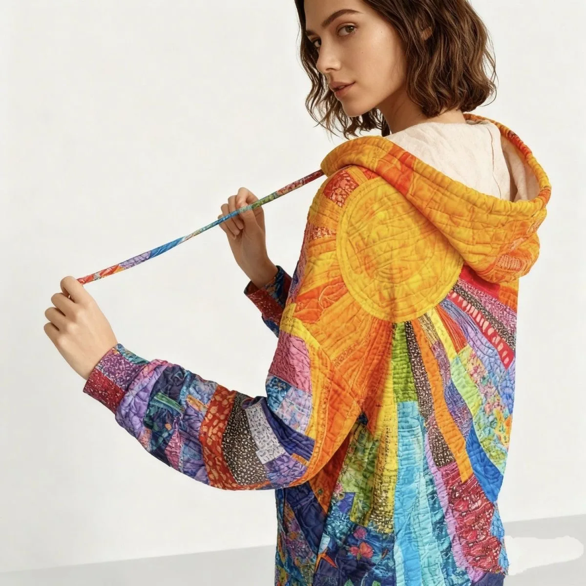 Women's hooded sweatshirt 3D printed with colorful sun pattern, women's pullover sweatshirt top, street neutral outerwear clothi