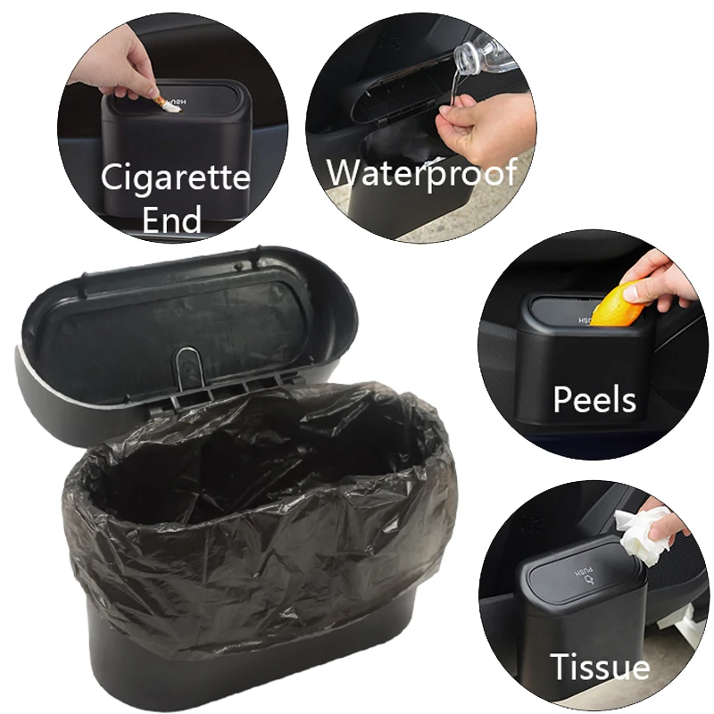 

Portable Hanging Mini Car Trash Can Wastebasket Trash Can with Lid Automotive Trash Bin Holder Garbage Can Plastic Desktops