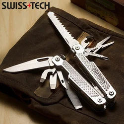 SWISS TECH 15 in 1 Multi-tool Pliers Foloding Pocket Scissors Saw Blade Multifunctional Tool Camping Outdoor EDC Equipment