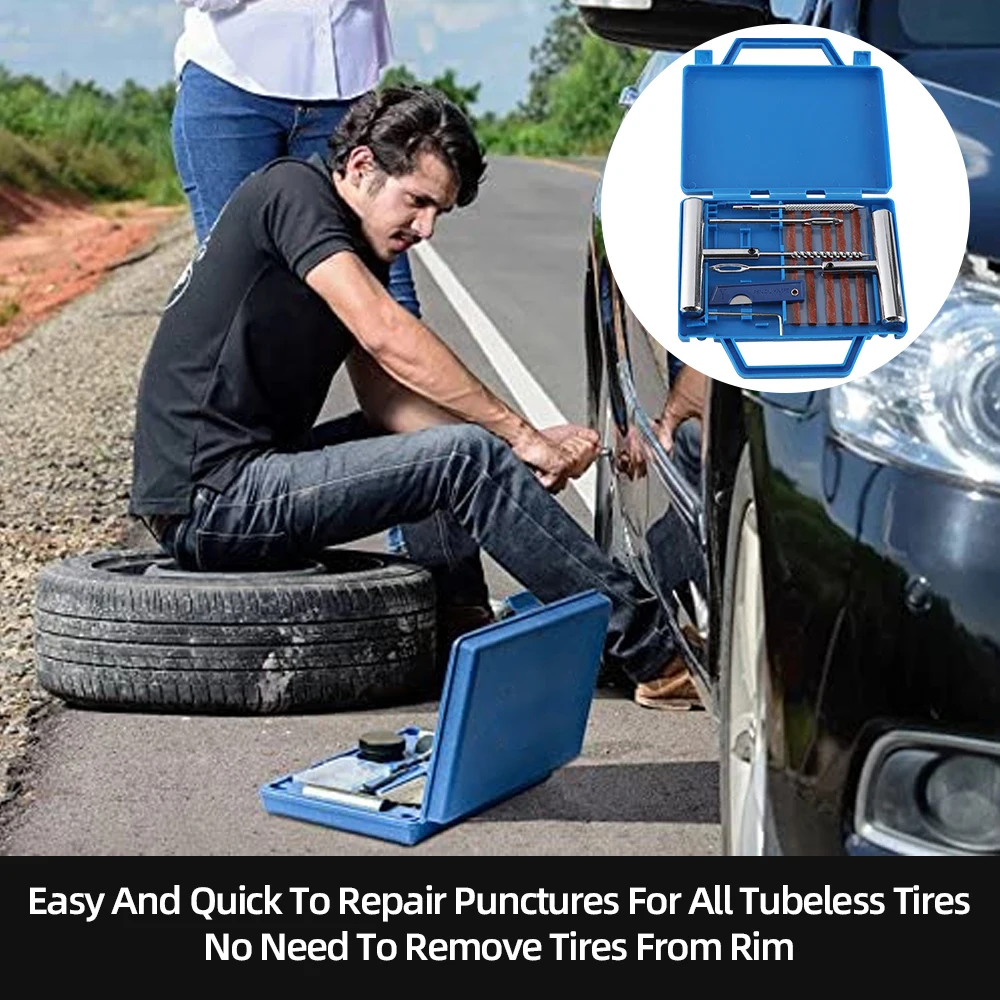 Tire Repair Kit Auto Professional Car Van Motorcycle Bike Emergency Heavy Duty Tubeless Flat Tyre Puncture Plugs