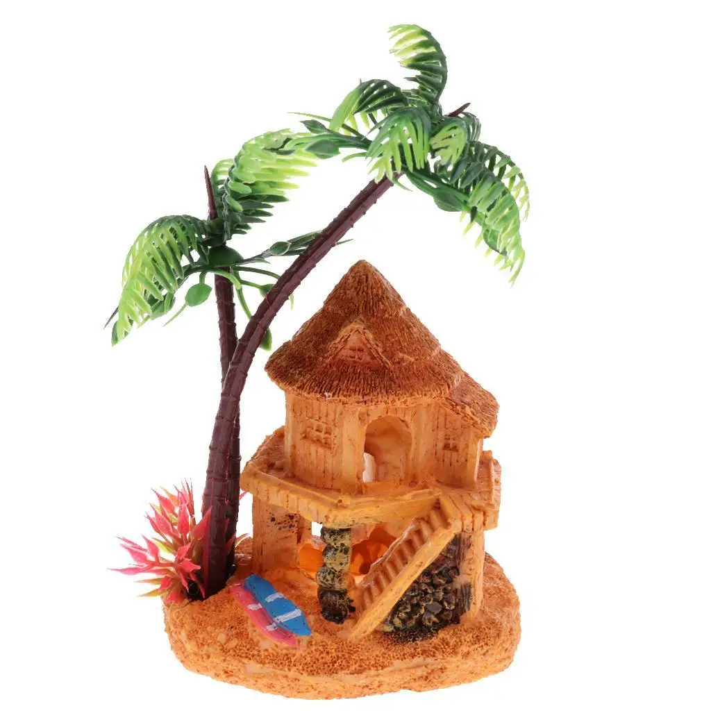 Artificial Coconut Tree Hidden Hut Cave Aquarium Fish Tank Landscape Decor
