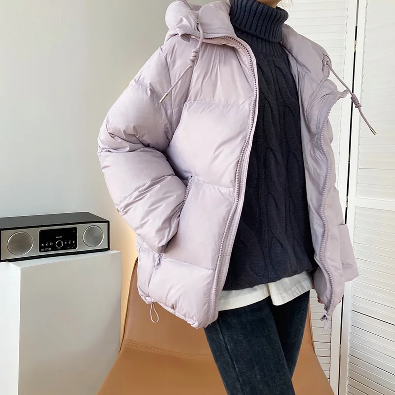 2021 Women Winter Coat Long Sleeve Stand Collar Women Pure Color Warm White Duck Down Thick Jacket Coat Casaco Feminino puffy coats