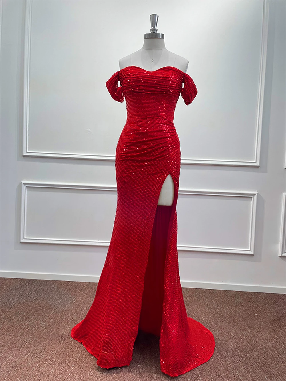 

Off Shoulder Exquisite Sequined Evening Dress 2024 Mermaid High Split Sweetheart Prom Gowns Party Sexy Formal Robe De Soiree