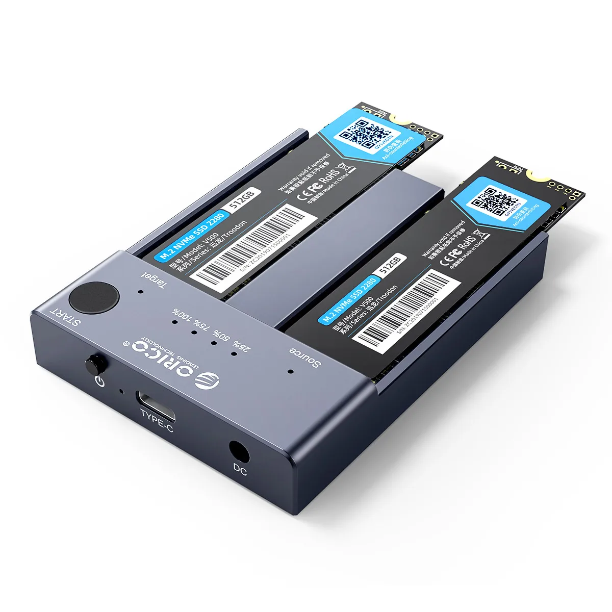ORICO M.2 NVMe Cloner Dual Bay NVMe USB C to SSD Enclosure Aluminum M.2 Duplicator Offline Clone for PCIe M-Key SSDs 8TB external hard drive case,ssd enclosure,hard drive enclosure