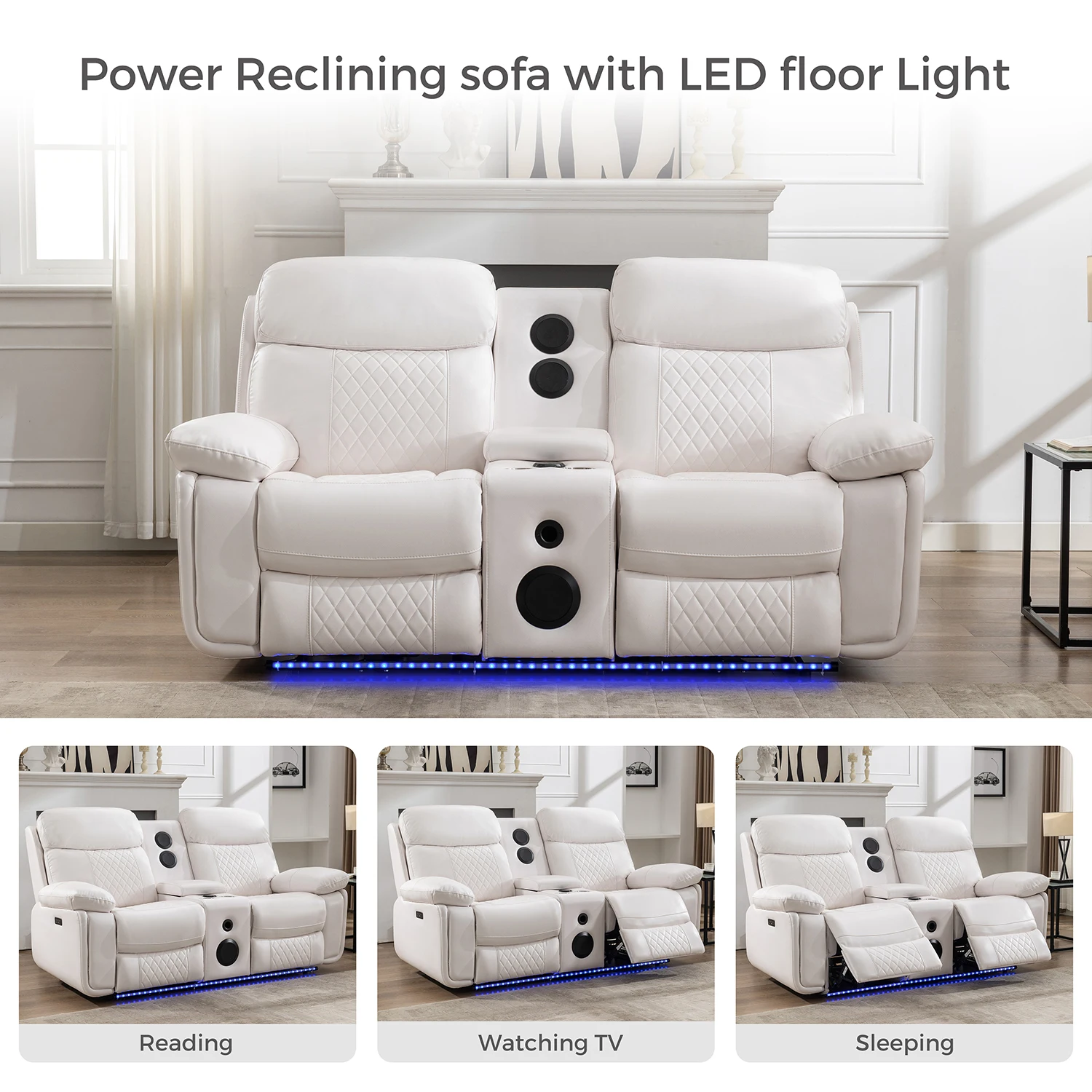 6-Seat Electric Power Recliner Sofa Set With Drop-Off Table, Wireless Charger & Type-C Port, Faux Leather Loveseat With Bass Spe