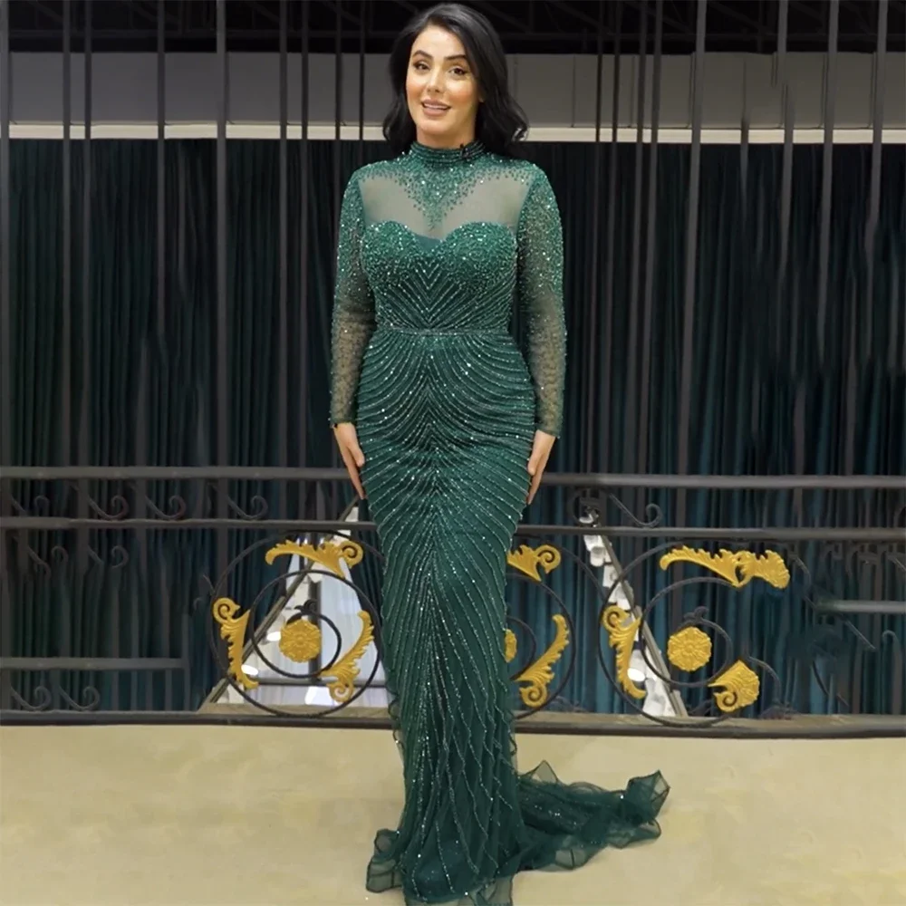 

GiayMus Muslim Green Elegant Mermaid Luxury Lace Beaded Arabic Evening Dresses Gowns For Women Wedding Party 2024 EV71913