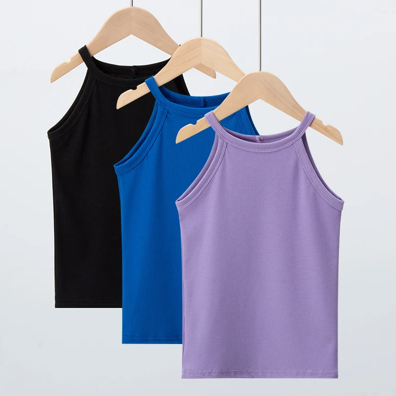 1/6 Piece Children's Four Seasons Camisole Girl Solid Color Fashion Sleeveless T-shirt Multi-color Matching Combination Top