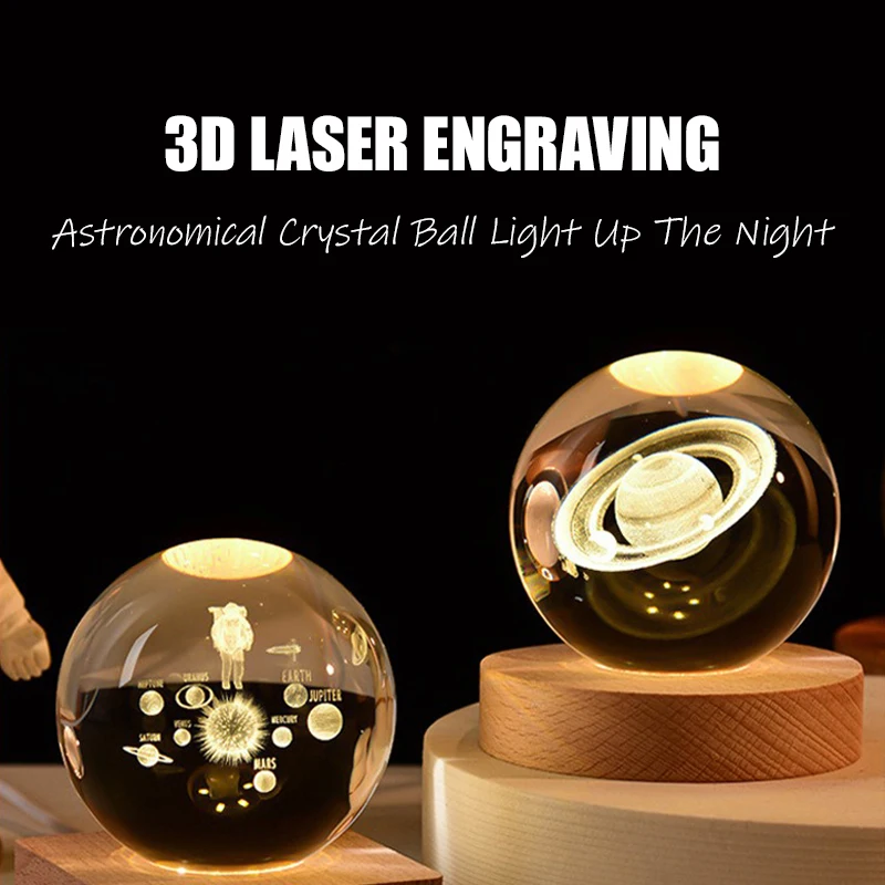 Luminous Milky Way Crystal Sphere with Wooden Base - Elegant Home Decor and Gift Idea