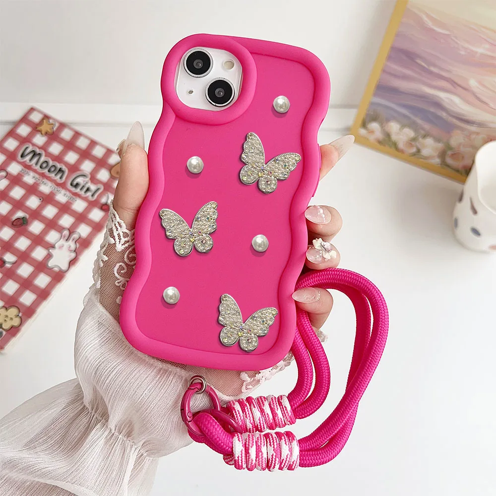 Elegant 3D Pearl Butterfly Silicone Phone Case