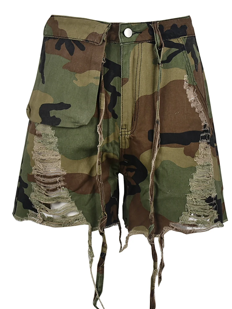 Fashion Camouflage Overall Shorts Camouflage Print Womens Camo