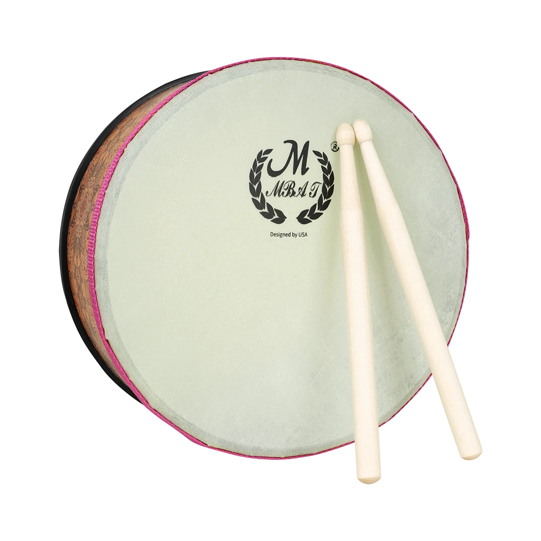 10 Inch Ground Drum Alto Drum Sheepskin Solid Wood Orff Percussion Musical Instruments Mid-range Tambourine with Drumsticks