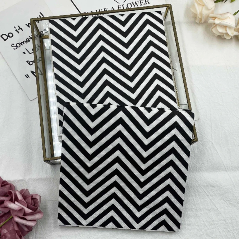 Paper Napkins 10/20pcs/Pac Colourful Printed Napkins Black and White Striped Premium Party Paper 2-Ply Restaurant Hotel Takeaway Flower Paper