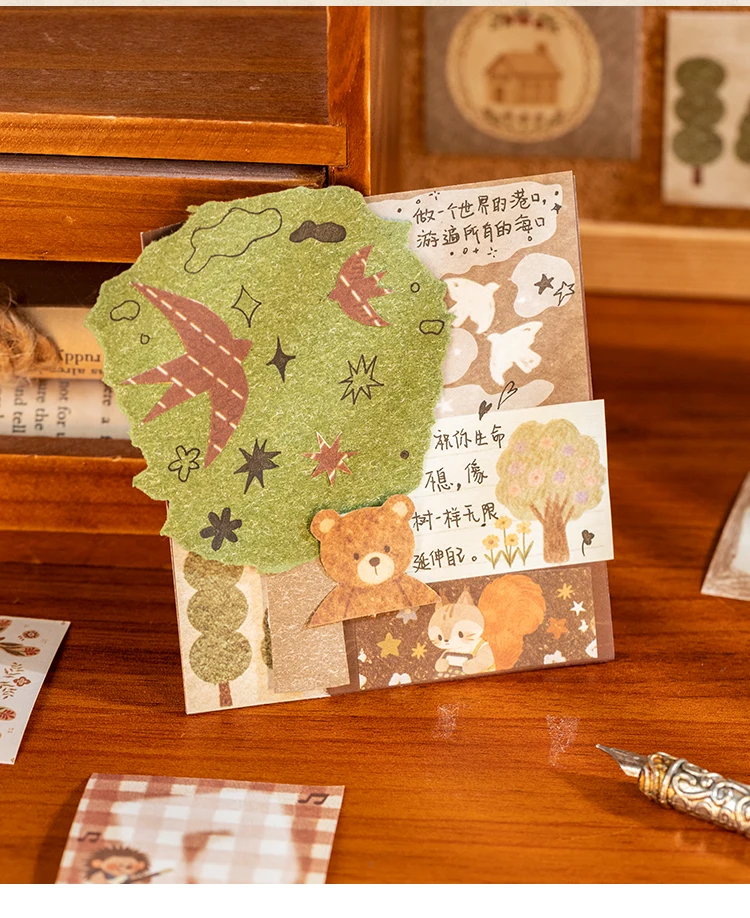 TIANZI 50 Sheets Retro Sticky Notes Sticker Book Cartoon Animal Journal supplies Collage Stickers Aesthetic Creative Stationery