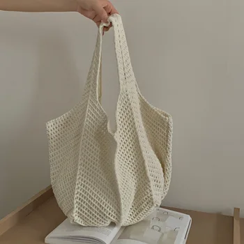 حقيبة يد كلاسيكية منسوجة من الكروشيه للنساء حقيبة يد متينة خفيفة الوزن، تصميم قابل للطي للسفر والتسوق والاستخدام اليومي 5