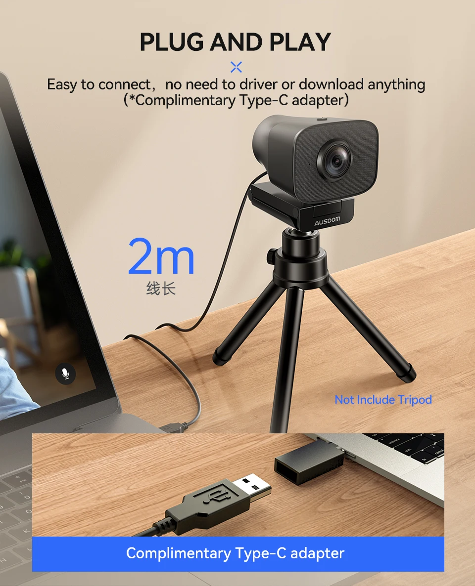 ausdom pro autofocus hdr webcam de grande angular com duplo ruído cancelando microfones para ao