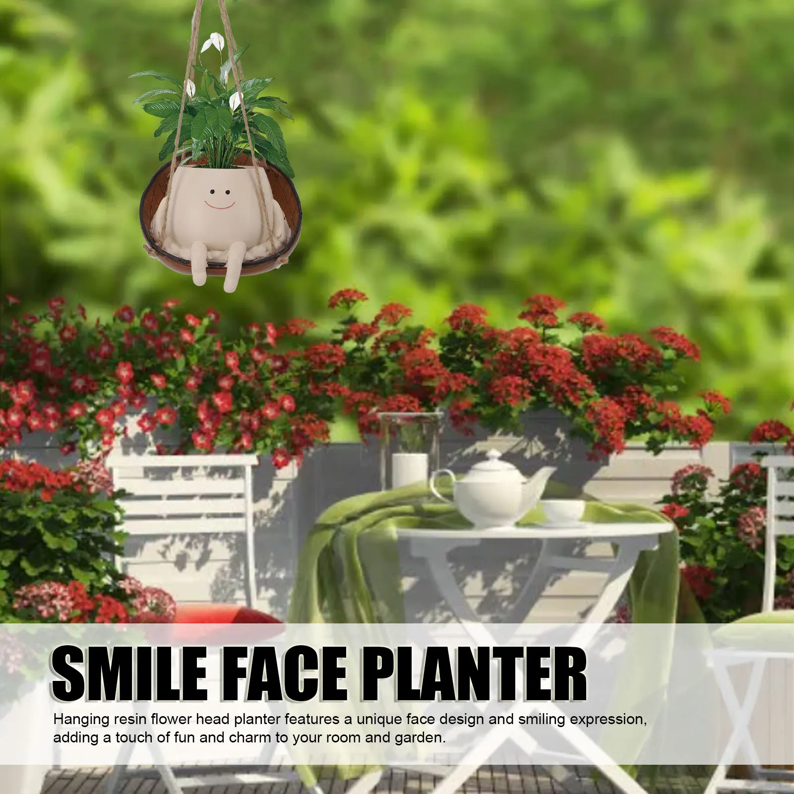 Schwingender Blumentopf Mit Smiley-Gesicht – Hängender Harz-Topf Für Sukkulenten & Kleine Pflanzen | Indoor & Outdoor