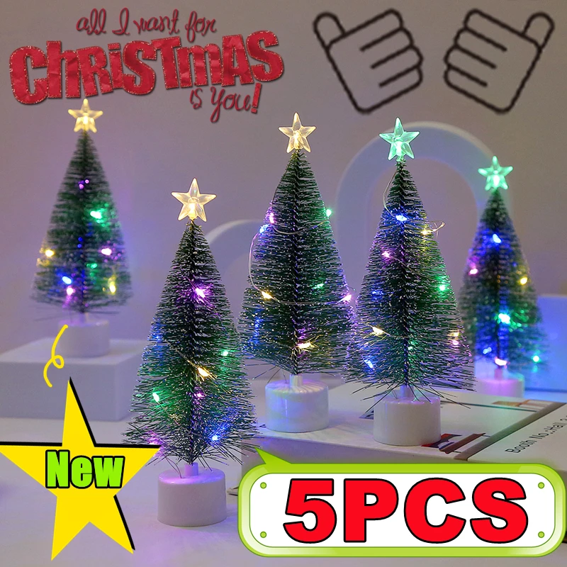 5-1PC Mini Christmas Trees with Colorful LED Light Decor Tabletop Crafting DIY Christmas Gift Green Trees Winter Ornaments christmas tree ornaments mini christmas tree christmas house ornaments