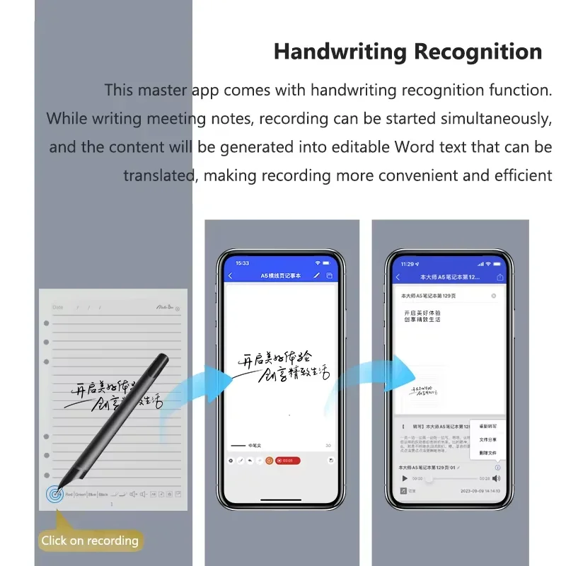 Digital Handwriting Note Book Smart Sync Pen Diary Writing Set Cloud Notebook AI,Voice Drawing Bluetooth Writing Pads Playback 3