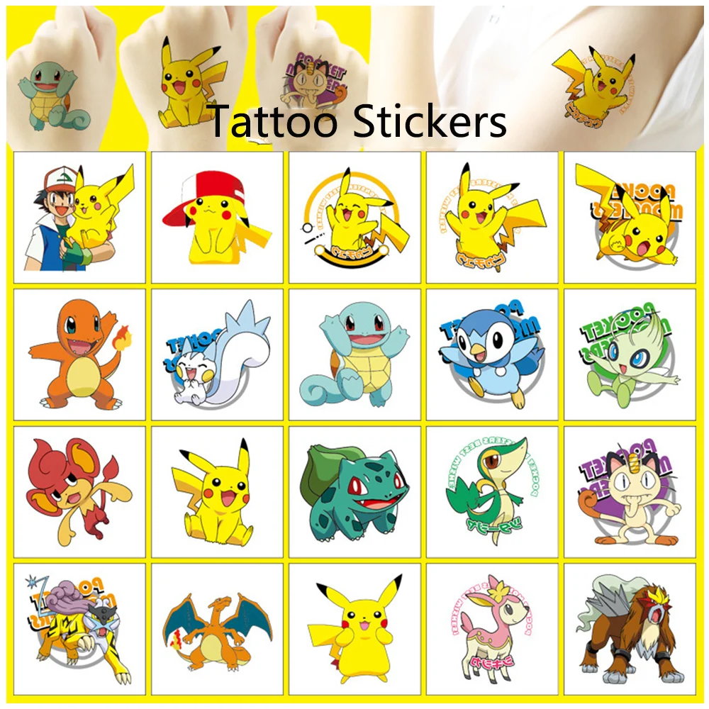 Cartoon stickers pokemon stickers Pokemon Tattoo Stickers Pikachu Action Figure 20Pcs/set
