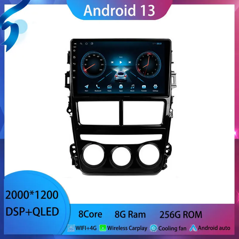 

For Toyota Yaris Vios 2017 - 2020 android 13 Car Radio Multimedia Video Player Android auto wireless adapter 2 din no din