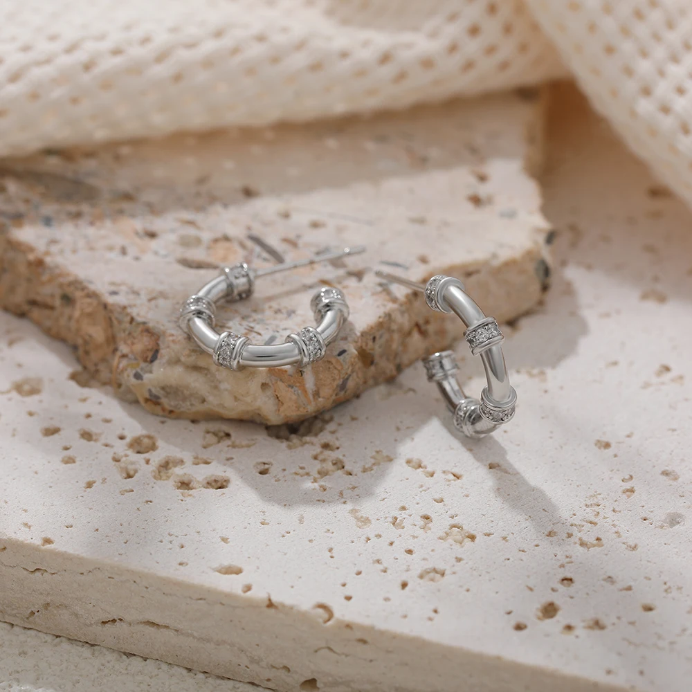 Delicate Zircon Small C Shape Hoop Earrings Gold Plated Waterproof Stainless Steel PVD Statement Circle Huggies Charm Jewelry