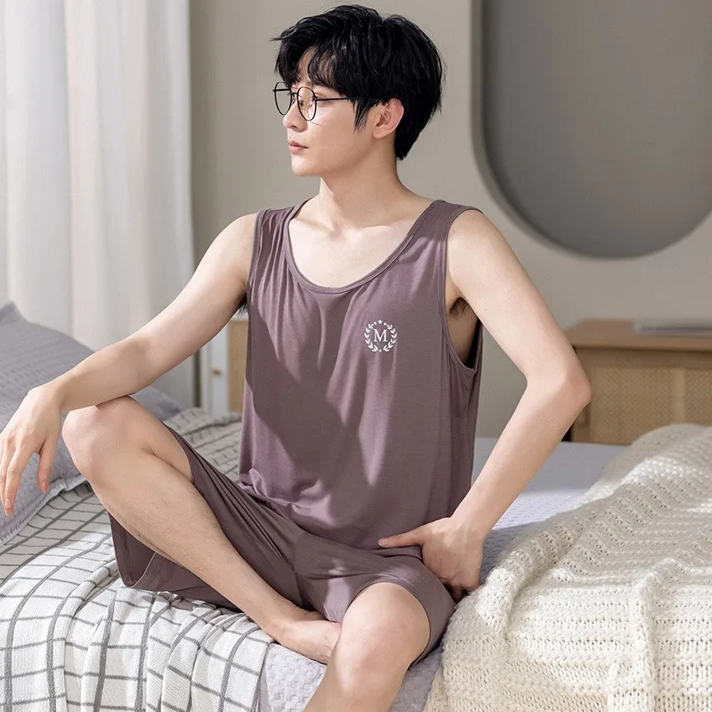 

Big Size 4XL 5XL Summer Shorts for Young Men Cotton Sleepwear Sleeveless Leisure Pajamas for Boy Loungewear Pijamas for Teenager