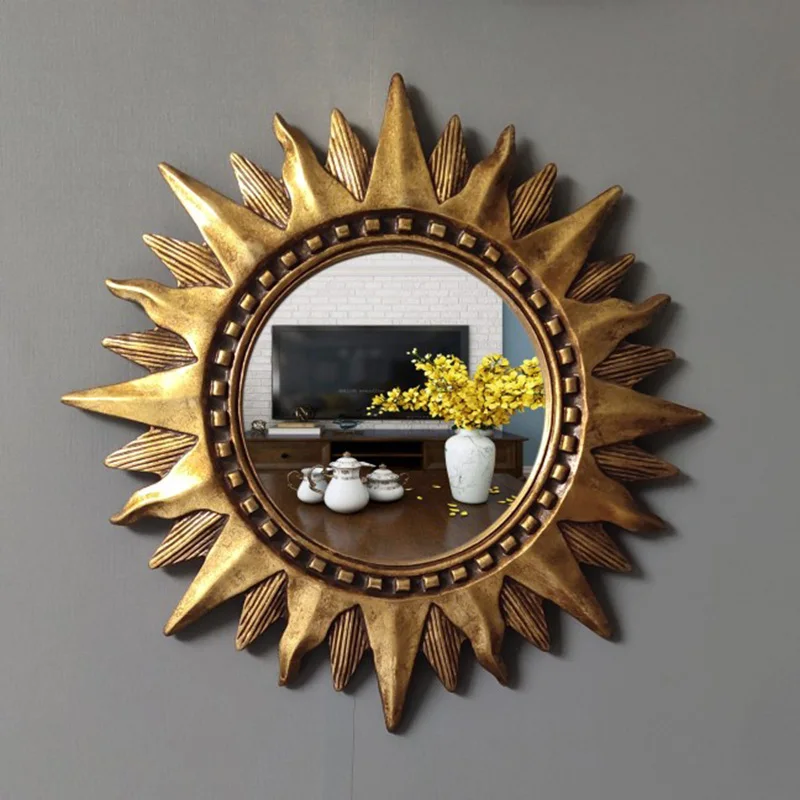 Home Decorative Mirror Living Room Porch Bedroom Bathroom Salon Creative Round Hanging Wall Decoration Art Sun Vintage Mirror