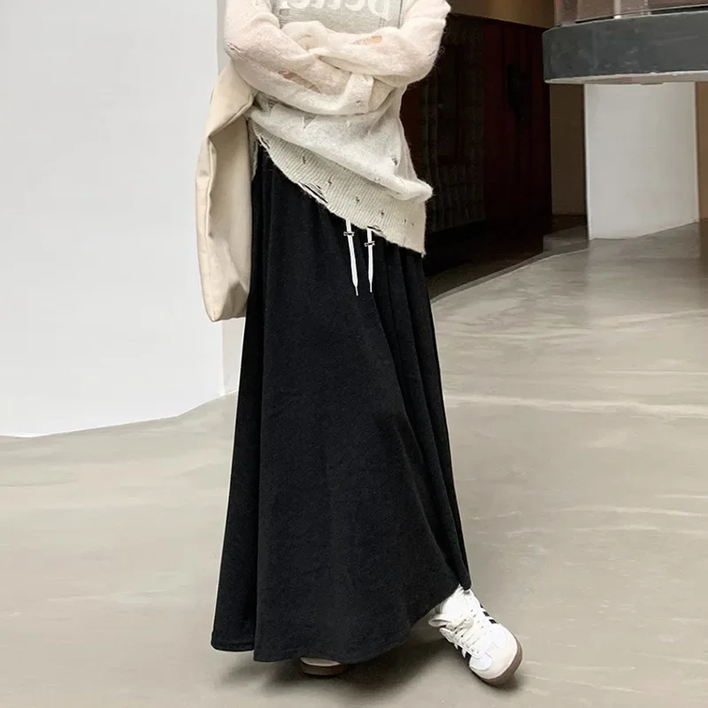 Maternity High Waist A- Line Skirt Spring Autumn Rice Noodle Long Skirt Support Belly High Height Autumn Winter