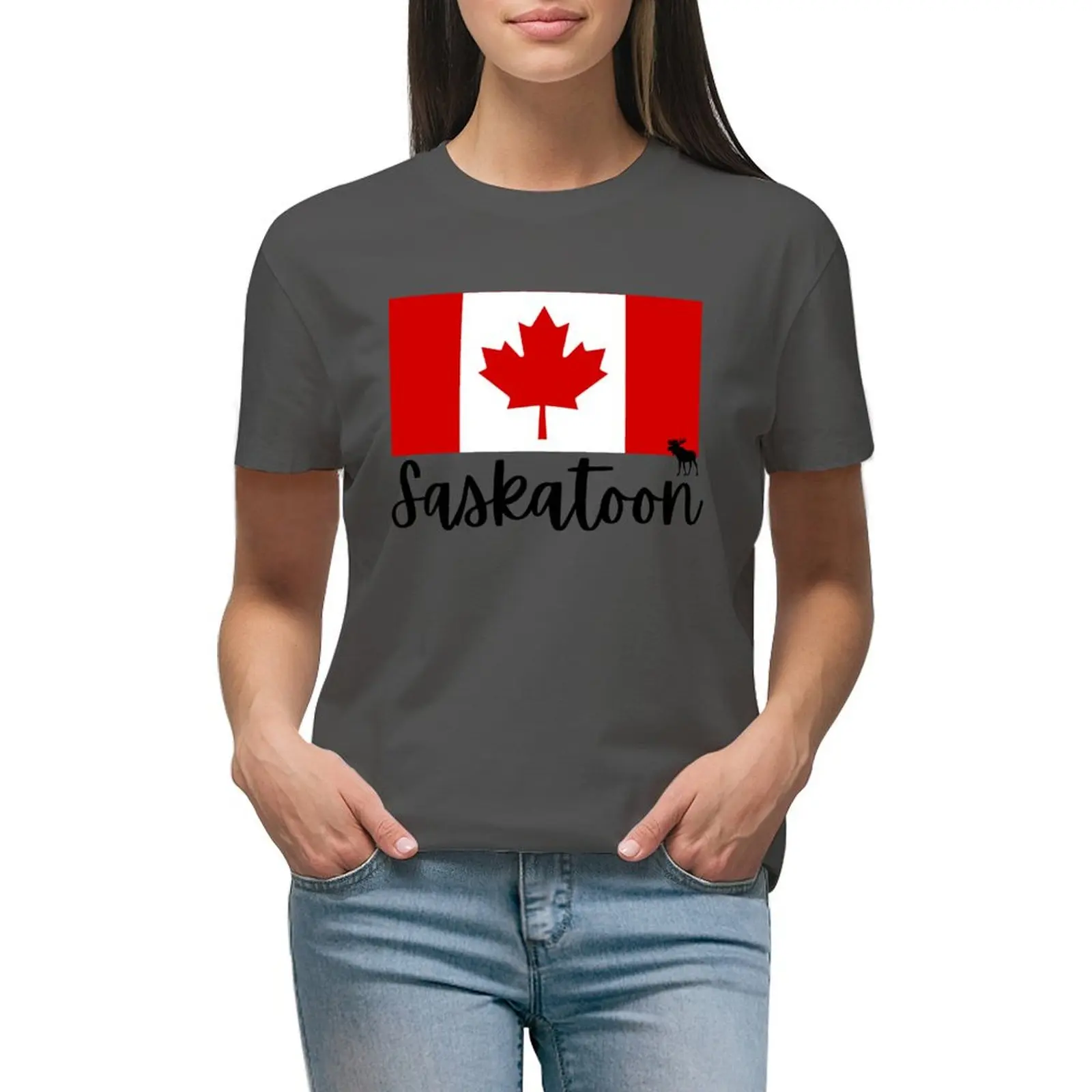 

Saskatoon Canada T-shirt tops Short sleeve tee cute tops black t shirts for Women