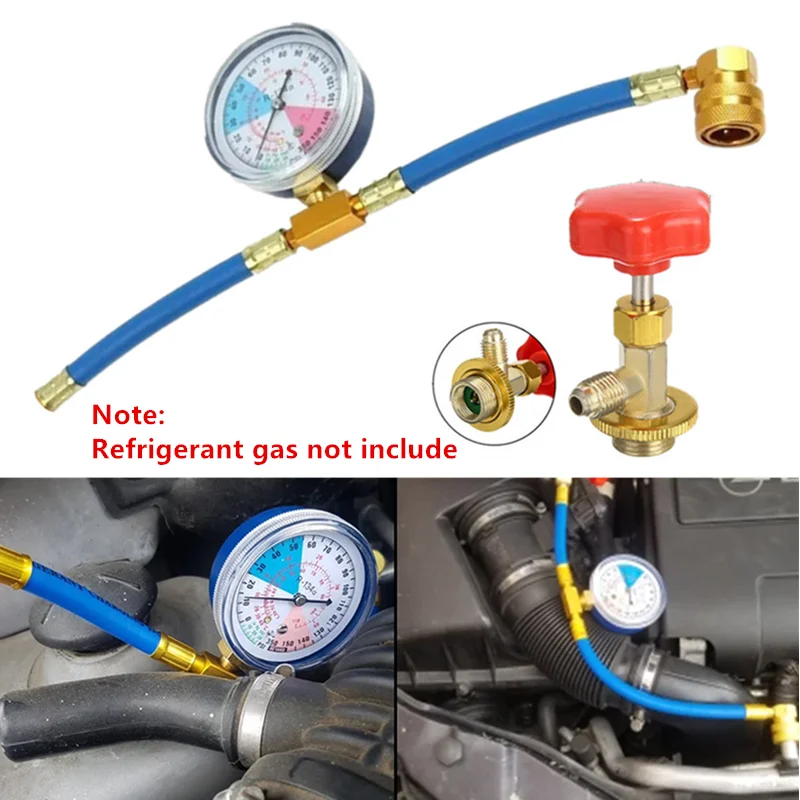 R134A Kältemittel Auto-Klimaanlagen Nachfüll- und Messkit mit Schlauch, Manometer und AC-Adapter 1/4 Zoll – Werkzeuge zur Klimaanlagen-Nachfüllung und Reparatur