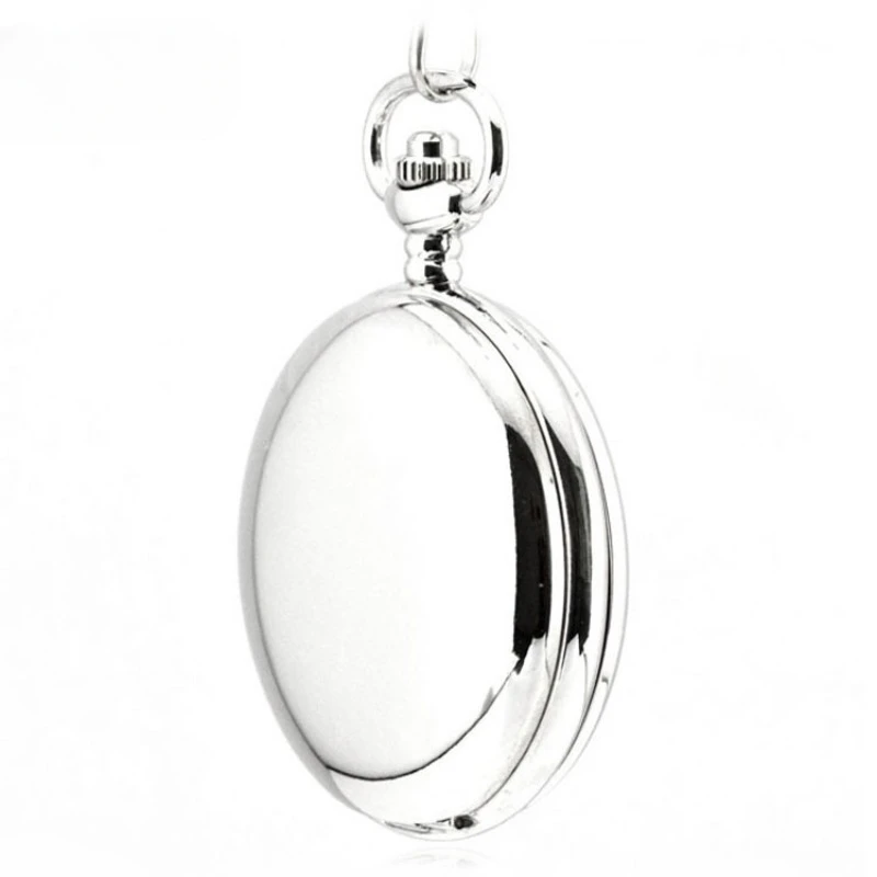 Silver Tone Case Polished Double Open Case Roman Number Dail Hand Wind Men\'s Mechaincal Pocket Watch With FOB Chain Nice Gift