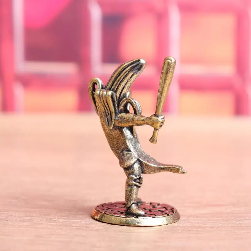 Brass Anime Banana Guitar Player Figurine Vintage Handmade Brass Samurai Banana For Man Statues Home Office Collectible Decor