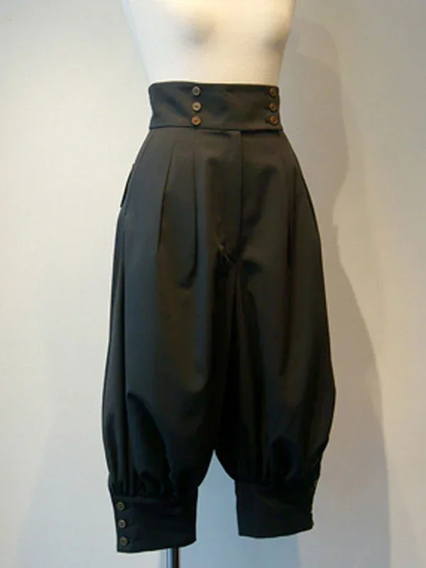 Брюки в готическом Стиле Лолита с люверсами, черные укороченные брюки в стиле бойфренда
