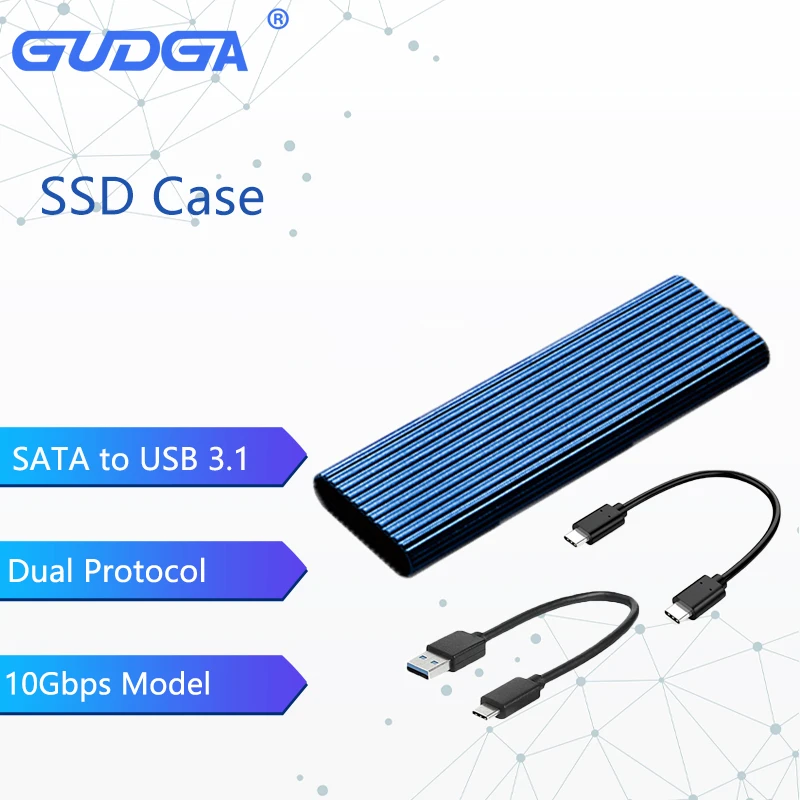 laptop hdd external case GUDGA Ssd Case Dual Protocol 10Gbps M2 NVMe Aluminum Case Sata to Usb  3.1 Type-c PCIE/ NGFF SATA SSD Box Two Cable Adapter ssd external hard drive case