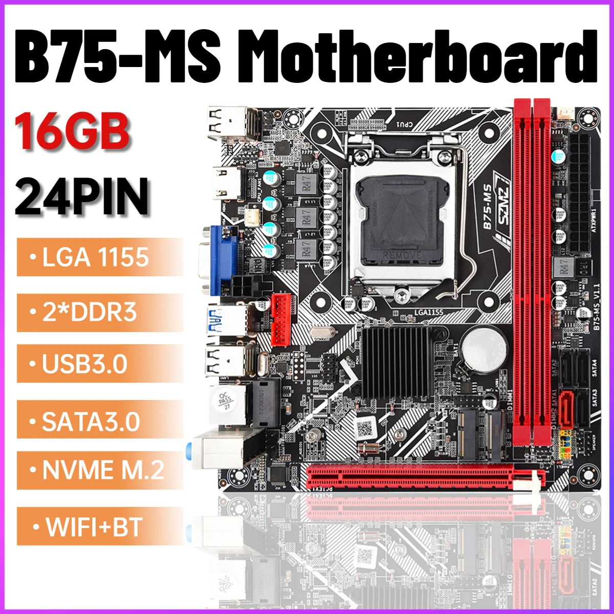 SZMZ B75 MS ITX Motherboard LGA 1155 support USB3.0 SATA3.0 + NVME M.2