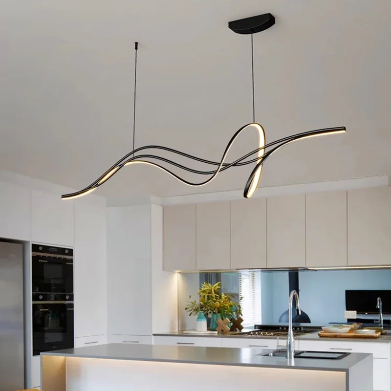 Modern Lines Led Pendant Light for Restaurant Room  Dining Tables Kitchen Bar Counter Black Chandelier Home Decor Light Fixture