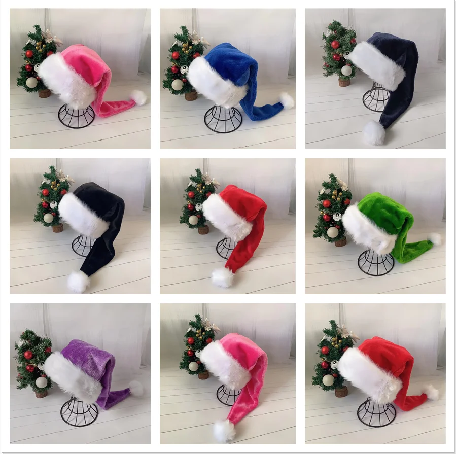 Christmas Beanie Hat Black and White Fur Plush Hat for Adults and Children Christmas Cap Xmas Party Home Decoration