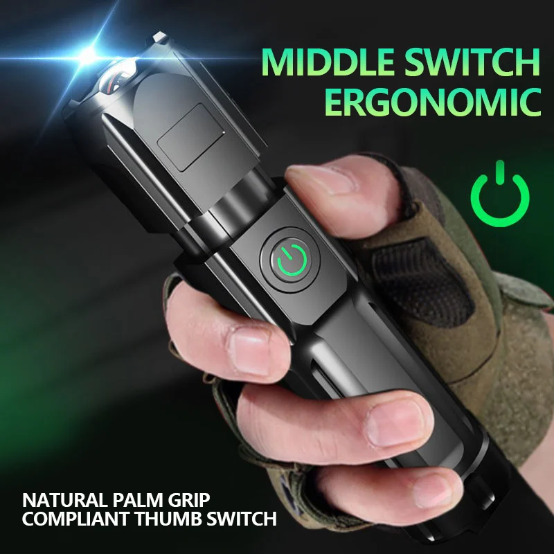

Flashlight Telescopic Zoom Strong Light Flashlight USB Charging Small Portable Spotlight Long-Range Flood Outdoor Lighting Lamp