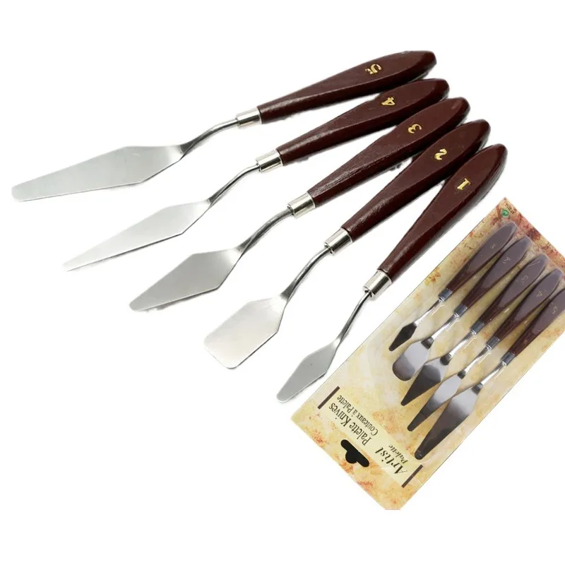 5Pcs Set Oil Painting Scraper Palette Knife Watercolors Fine Acrylic Gouache Paint Spatula Pick Color Mixing Tools Art Supplies
